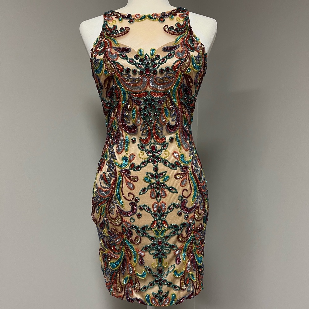 ONE OF A KIND Multicolor Johnathan Kayne cocktail dress size 4